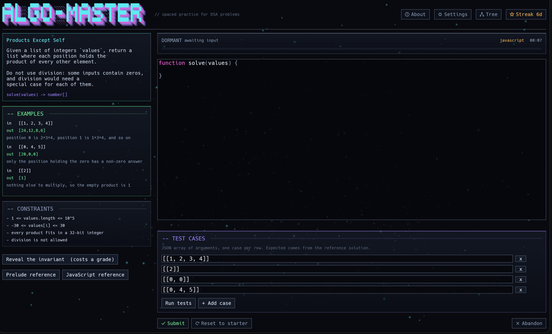 ALGO-MASTER solve screen