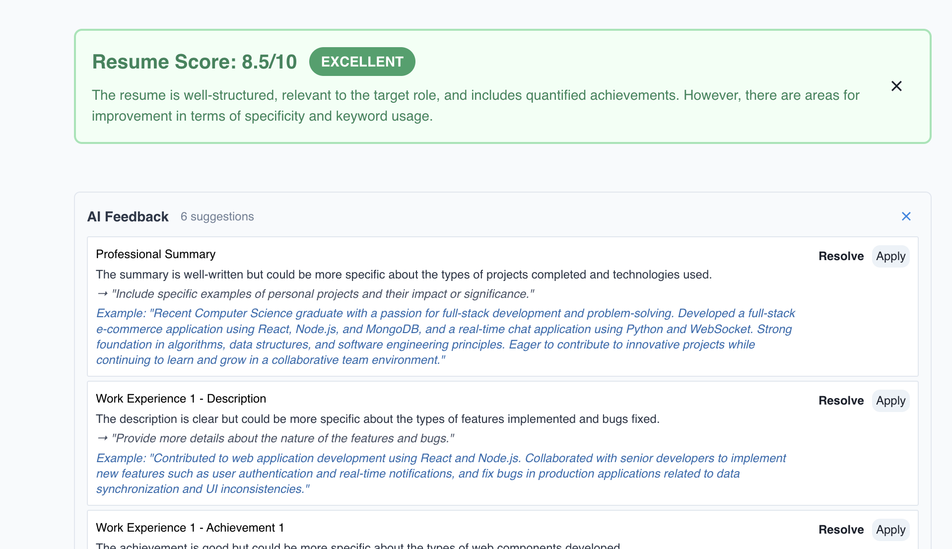 AI feedback functionality