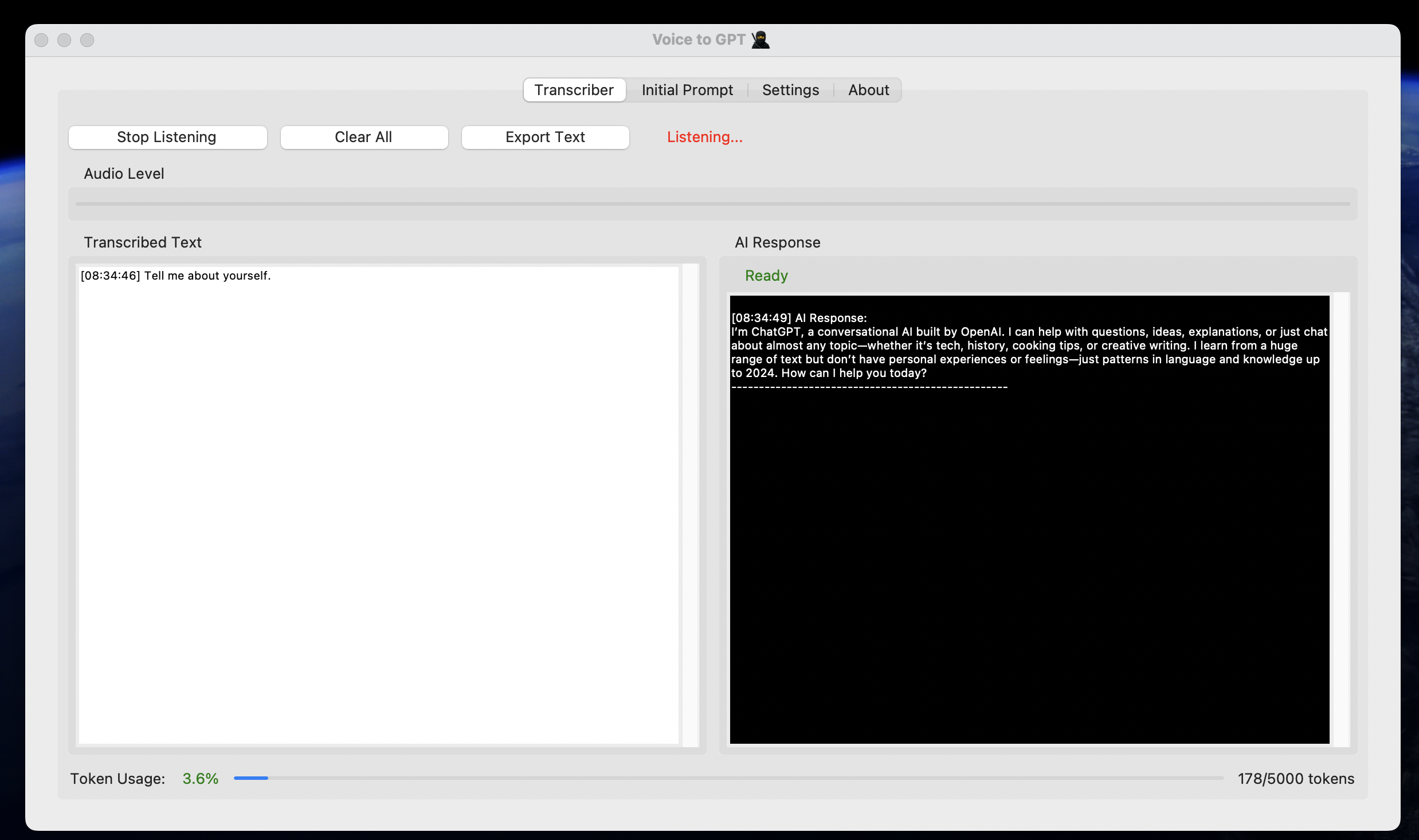 Voice2GPT Main Interface